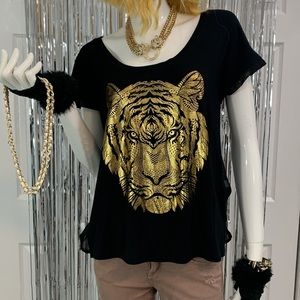 Bebe Gold Graphic Tiger Tee